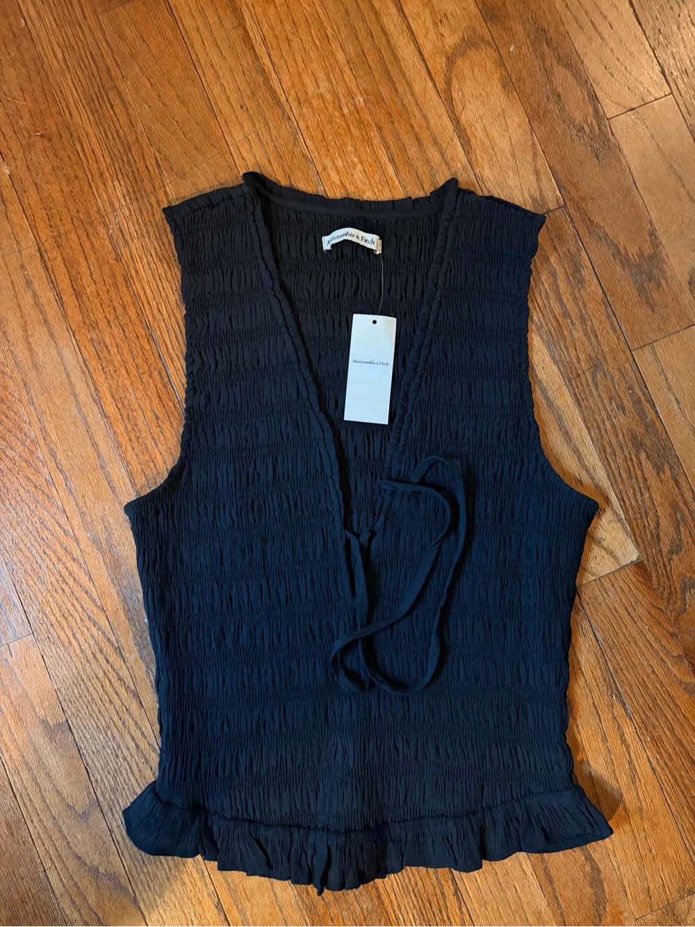 Abercrombie & Fitch Black Smocked Tie-Front Tank